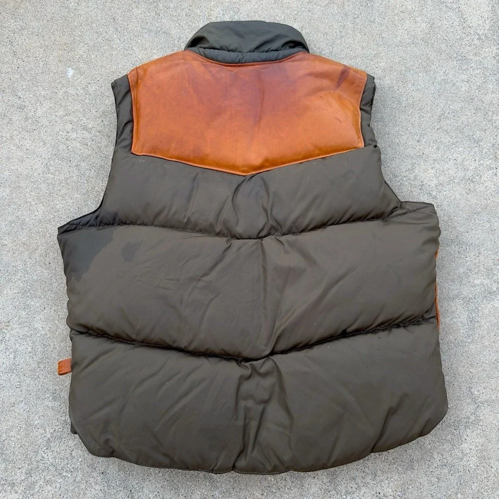 VTG Schott NYC Leather Down Plume Puffer Vest Men's Size 44 Western 70s 80s USA